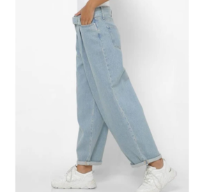 Stone Washed High-Rise Wide Jeans with Belt For Women